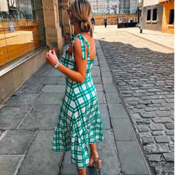 Zara Green Checkered Plaid Maxi dress XS - Picture 5 of 6